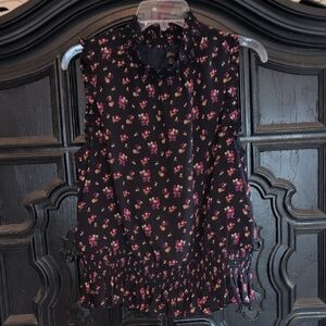 J. Crew Dark Blouse with Pink Floral Pattern